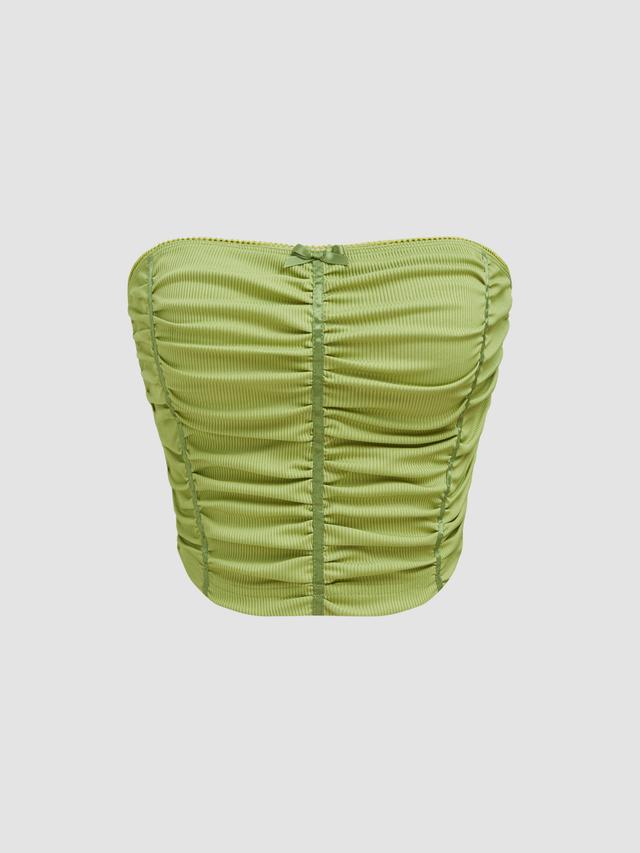 Bowknot Ruched Solid Crop Tube Top  Product Image