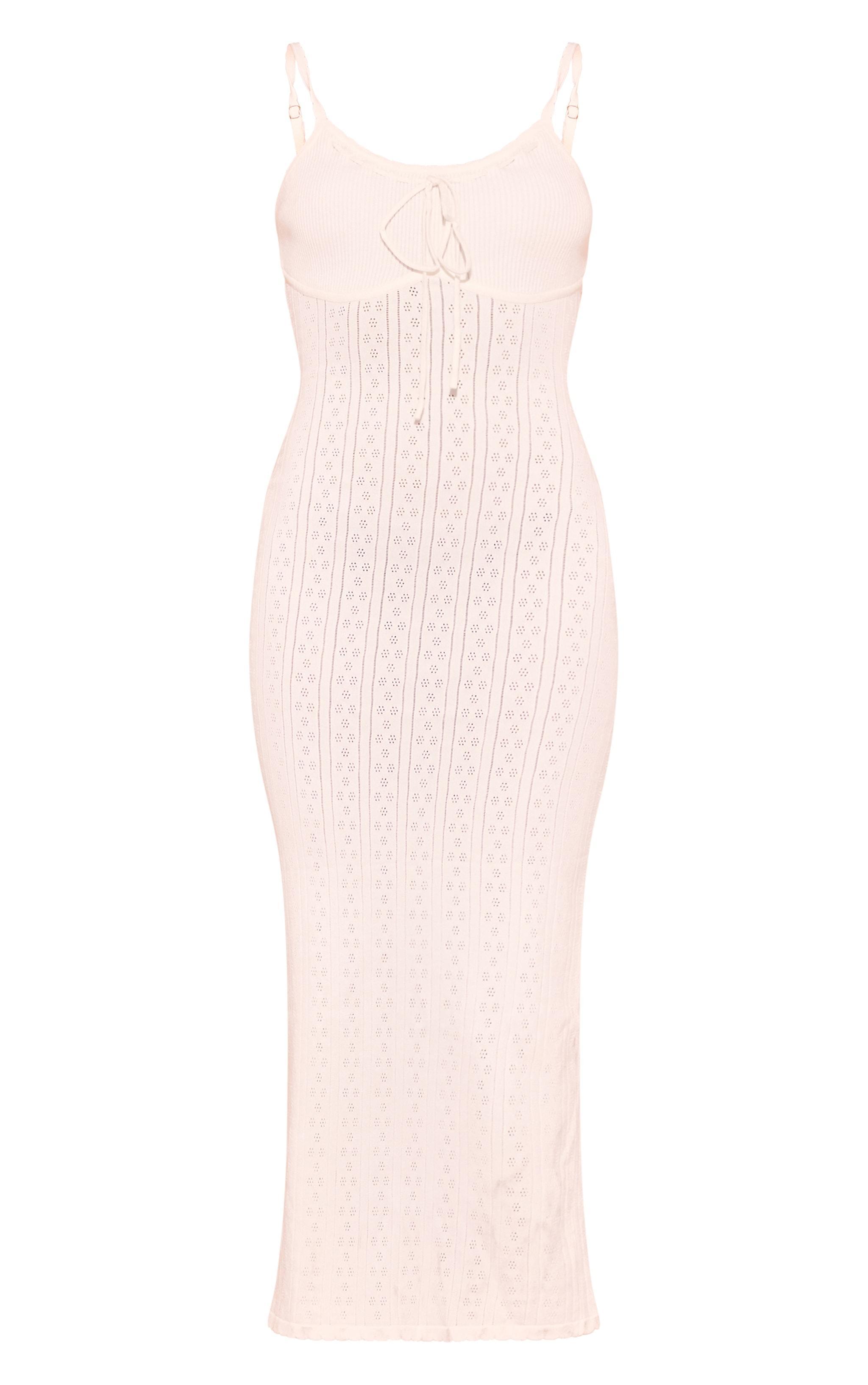 Cream Textured Rib Knit Underbust Detail Maxi Dress product image