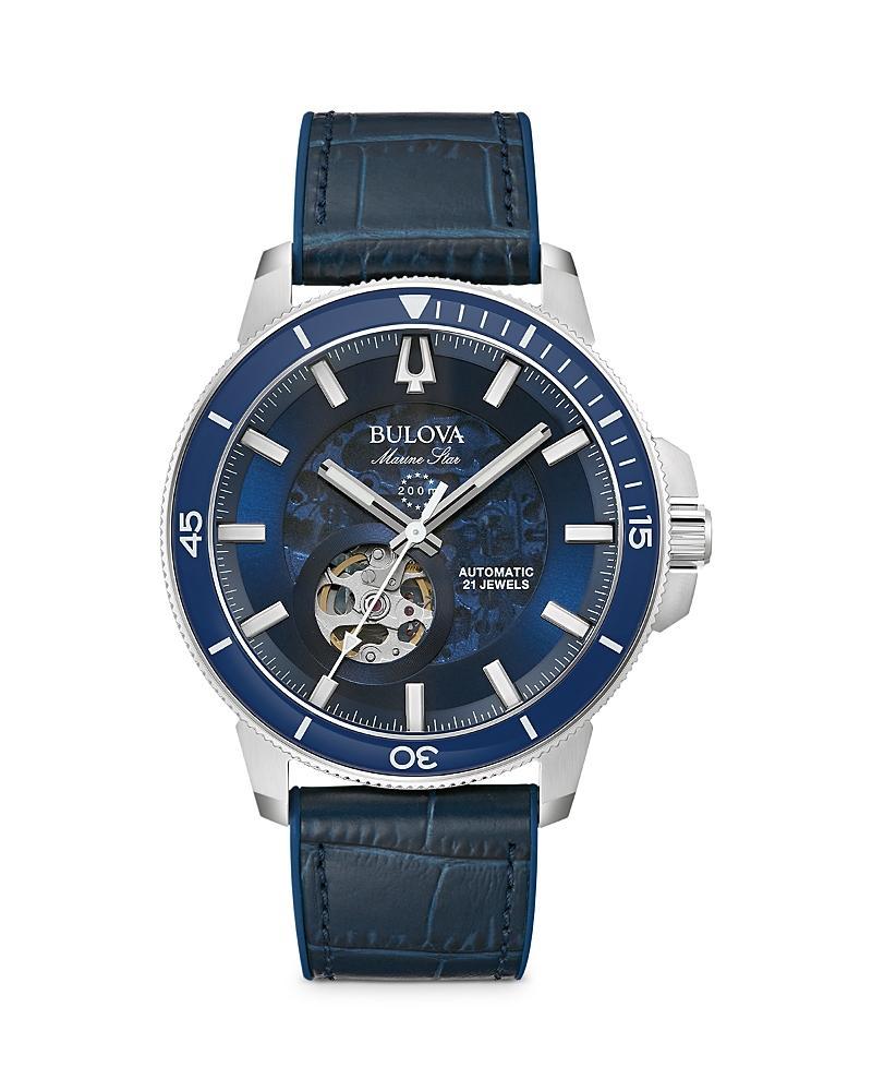 Bulova Mens Automatic Marine Star Series C Blue Leather Strap Watch 45mm Product Image