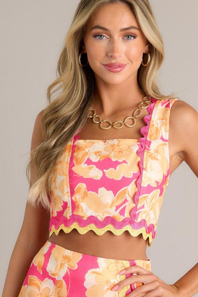 Coastal Dreams Pink Multi Floral Crop Top Product Image