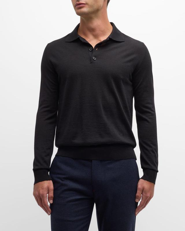 Mens Wool-Silk Blend Polo Sweater Product Image