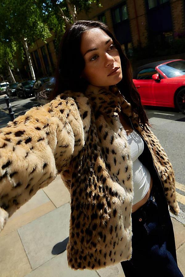 Silence + Noise Leopard Print Faux Fur Coat Jacket Womens at Urban Outfitters Product Image