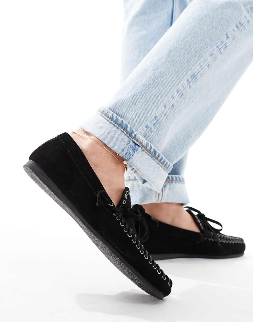 ASOS DESIGN Merit leather boat shoe in black Product Image