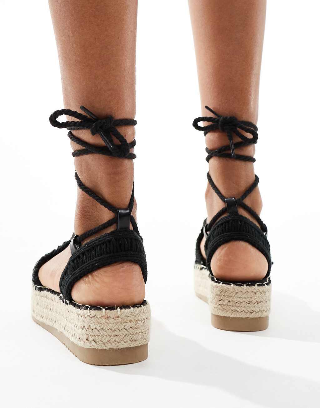 Glamorous crotchet flat espadrilles in black Product Image