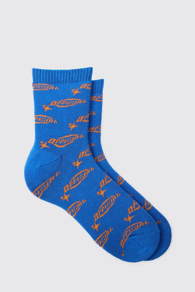 Mens Blue Official Logo Print Socks, Blue Product Image