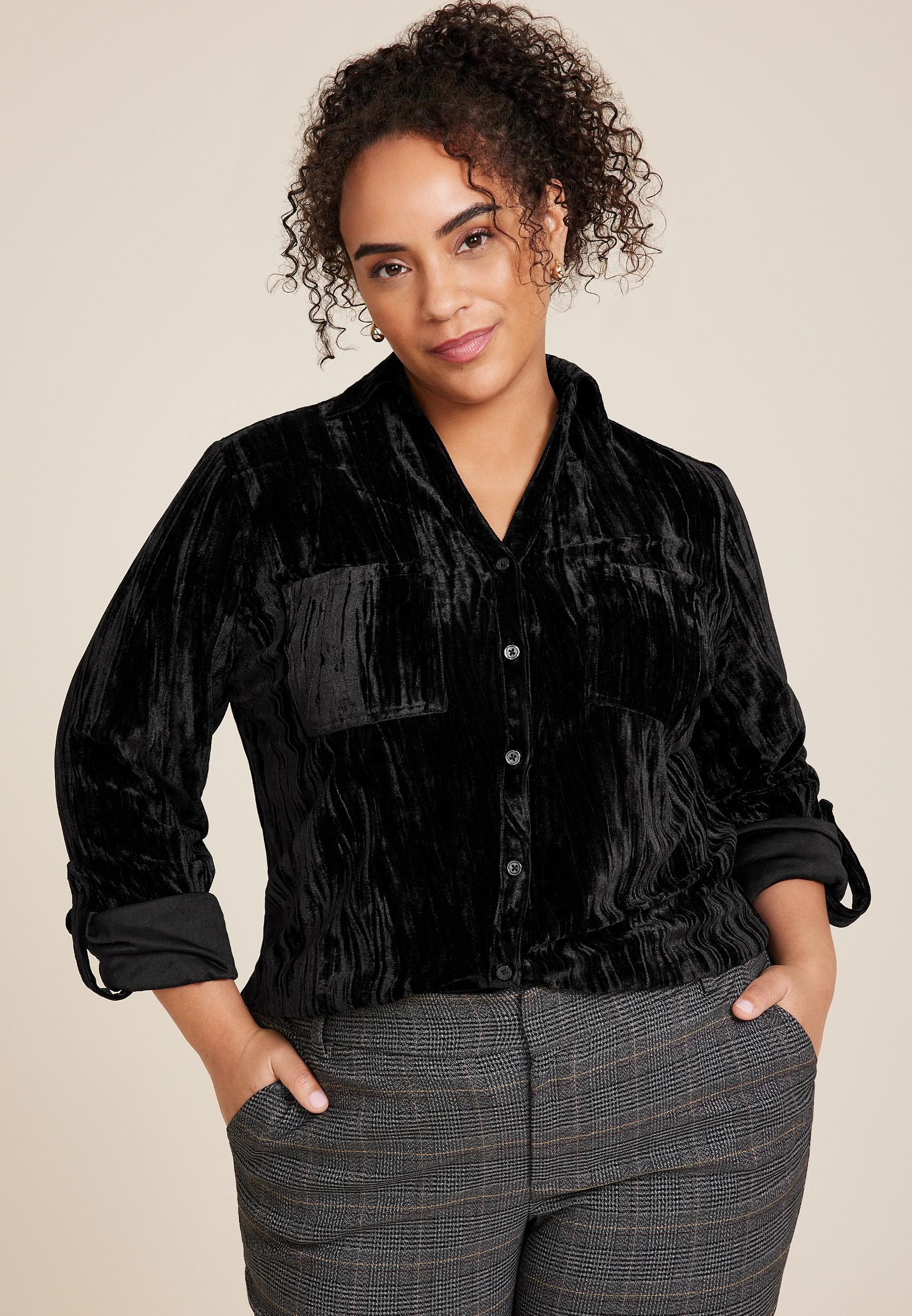 Maurices 0X Plus Size Womens Winona Velvet Button Down Blouse product image