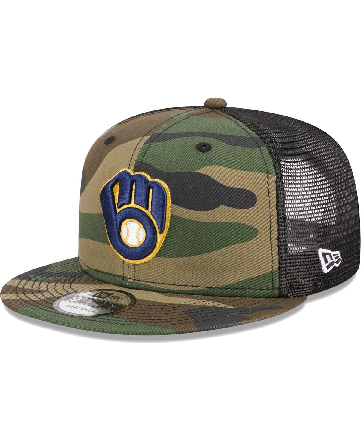 Mens New Era Camo Milwaukee Brewers Woodland Camo Trucker 9FIFTY Snapback Hat Product Image