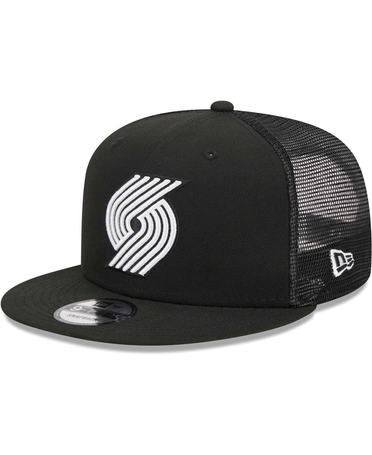 Mens New Era Black Portland Trail Blazers Evergreen 9FIFTY Trucker Snapback Hat Product Image