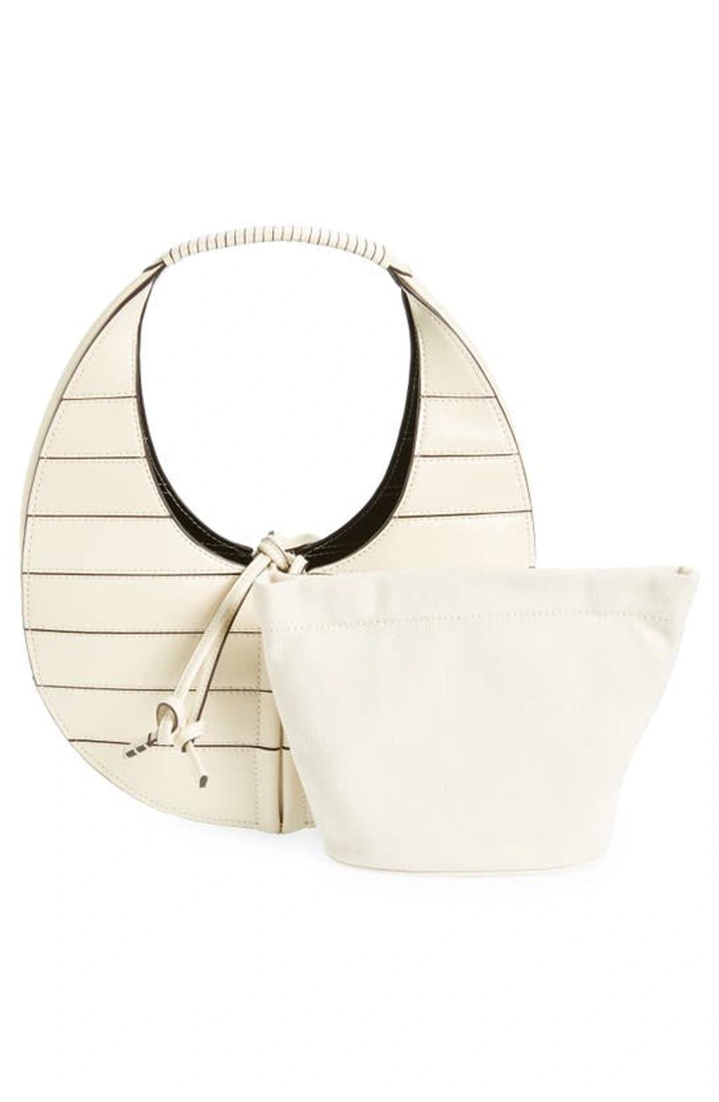 STAUD Slatted Moon Leather Shoulder Bag In Cream Product Image