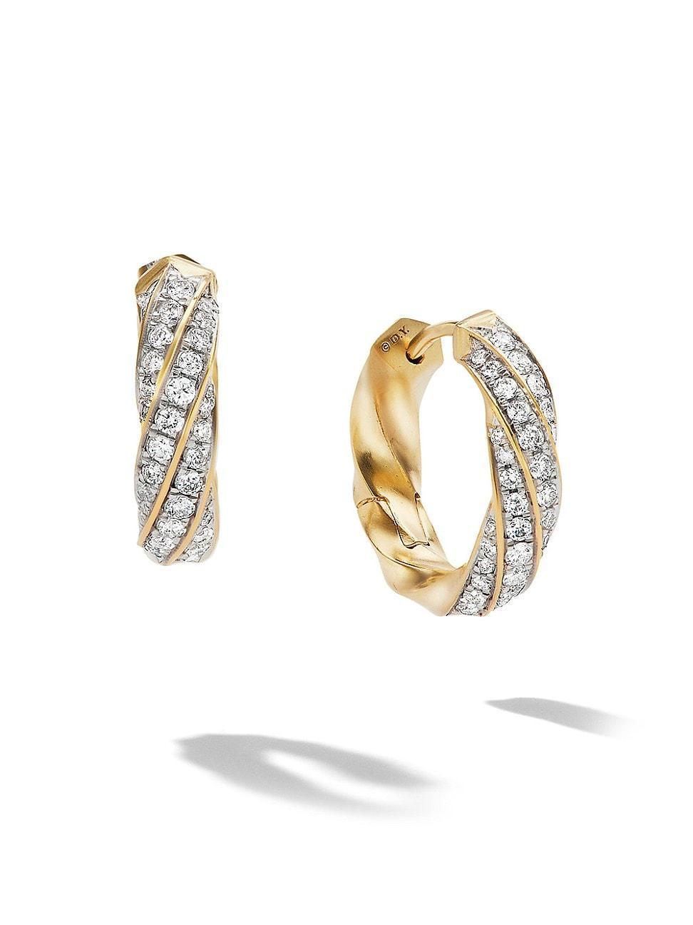 David Yurman Cable Edge Huggie Hoop Earrings in Recycled 18K Yellow Gold with Pave Diamonds Product Image