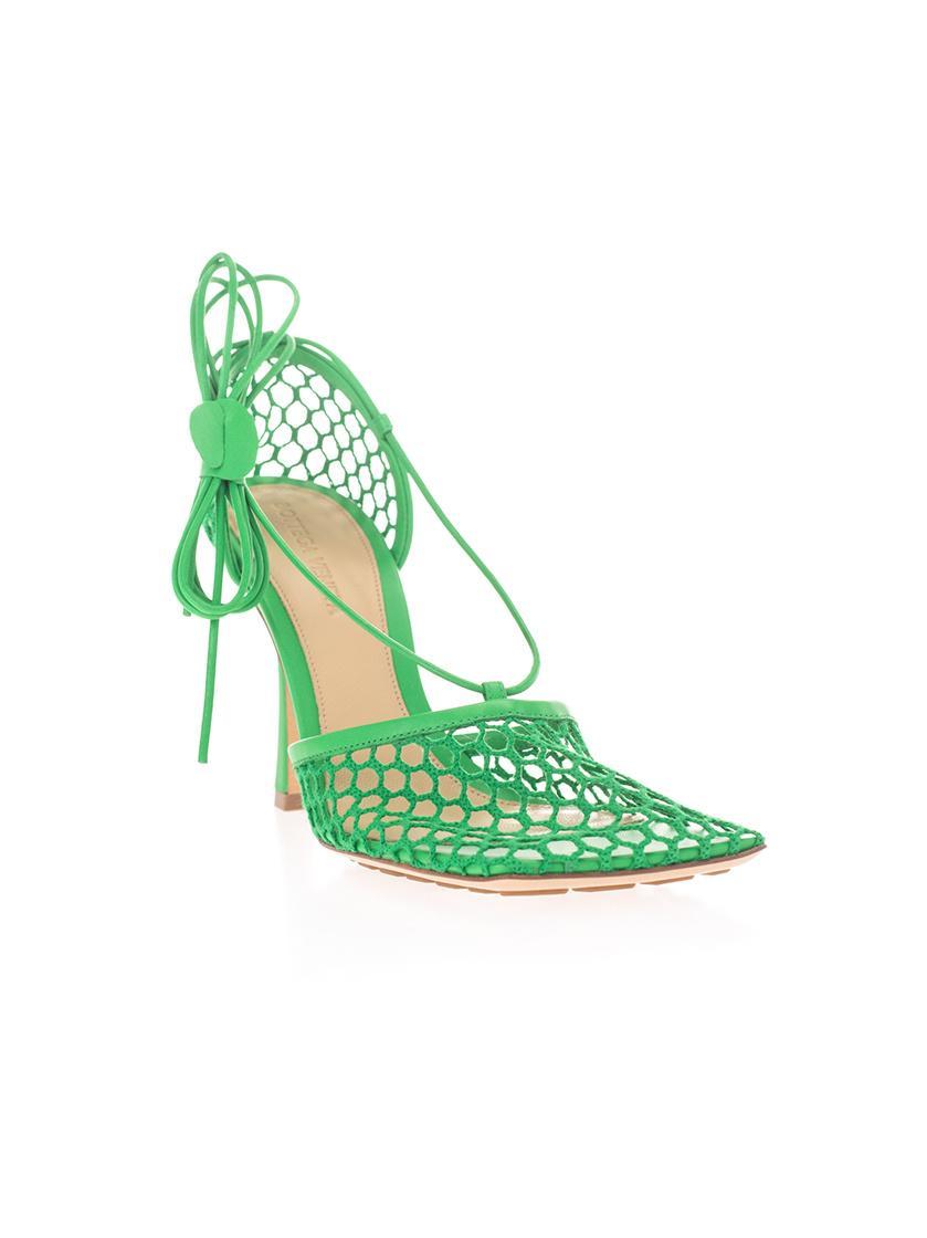 BOTTEGA VENETA Lace-up Leather-trimmed Mesh Pumps In Green Product Image