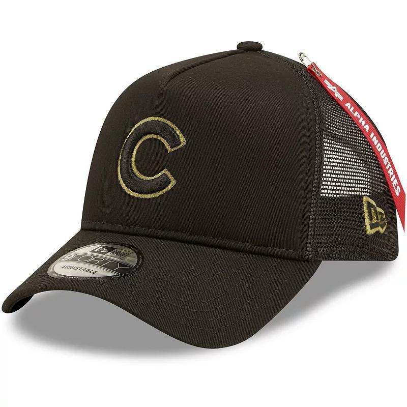 Mens New Era x Alpha Industries Chicago Cubs A-Frame 9FORTY Trucker Snapback Hat Product Image