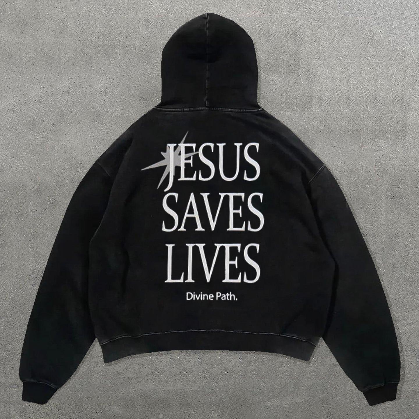 Jesus Save Lives Print Graphic Acid Washed Oversized Hoodie Product Image