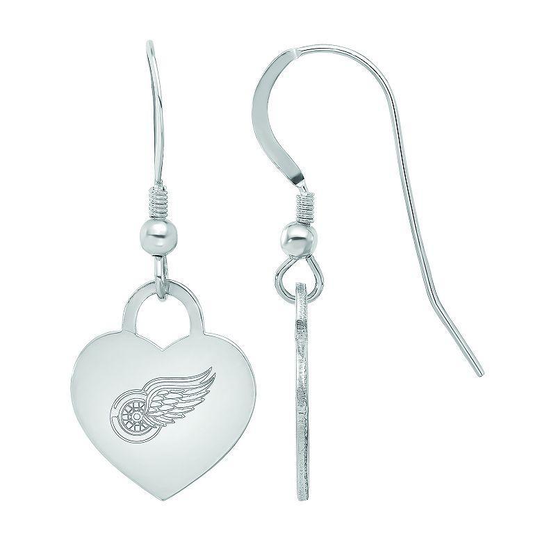 LogoArt Sterling Silver Detroit Red Wings Heart Drop Earrings, Womens Product Image