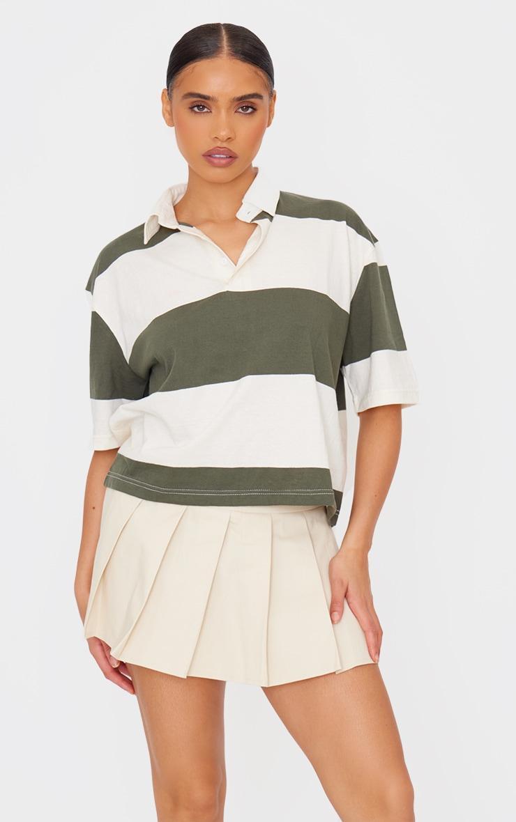 Forest Green Striped Collard T Shirt Product Image