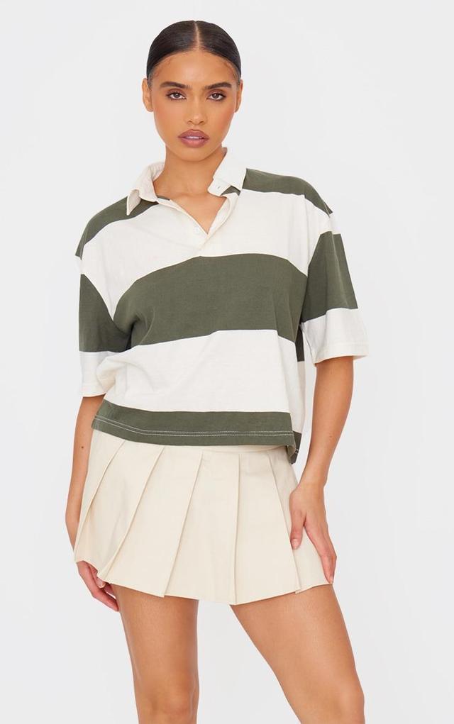 Forest Green Striped Collard T Shirt Product Image