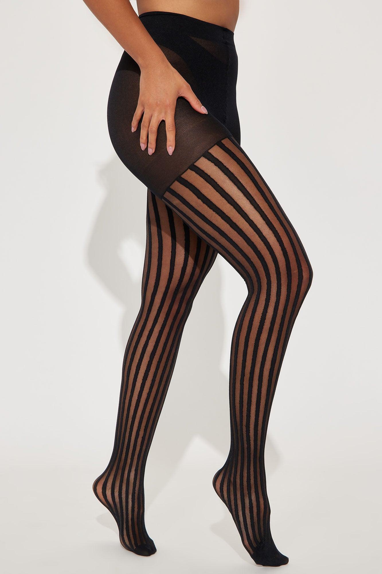 All The Way Up Pin Stripe Tights - Black Product Image