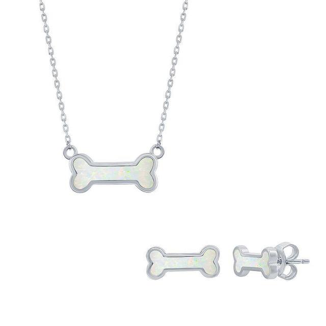 Nautica Rocks Sterling Silver Opal Dog Bone Pendant Necklace & Earrings Set, Womens, Blue Product Image