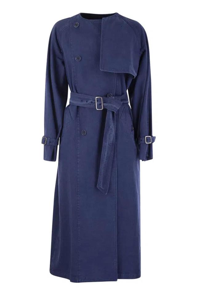 Canvas Double-breasted Trench Coat In Navy Product Image