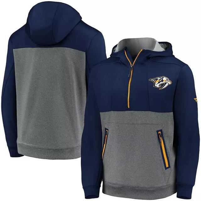 Mens Fanatics Branded Navy/Heathered Gray Nashville Predators Authentic Pro Travel & Training Tech Half-Zip Hoodie Pdt Blue Product Image