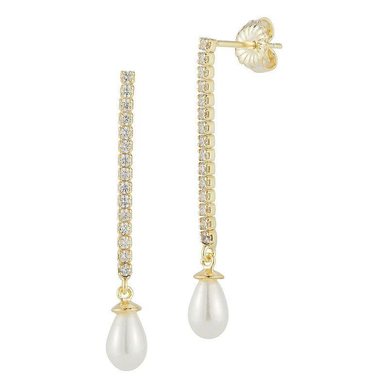 Sunkissed Sterling Freshwater Cultured Pearl & Cubic Zirconia Tennis Drop Earrings, Womens, Gold Tone Product Image