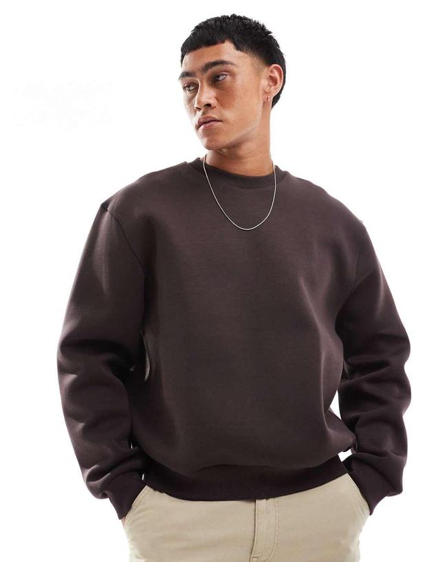 ASOS DESIGN boxy oversized scuba sweatshirt in brown Product Image