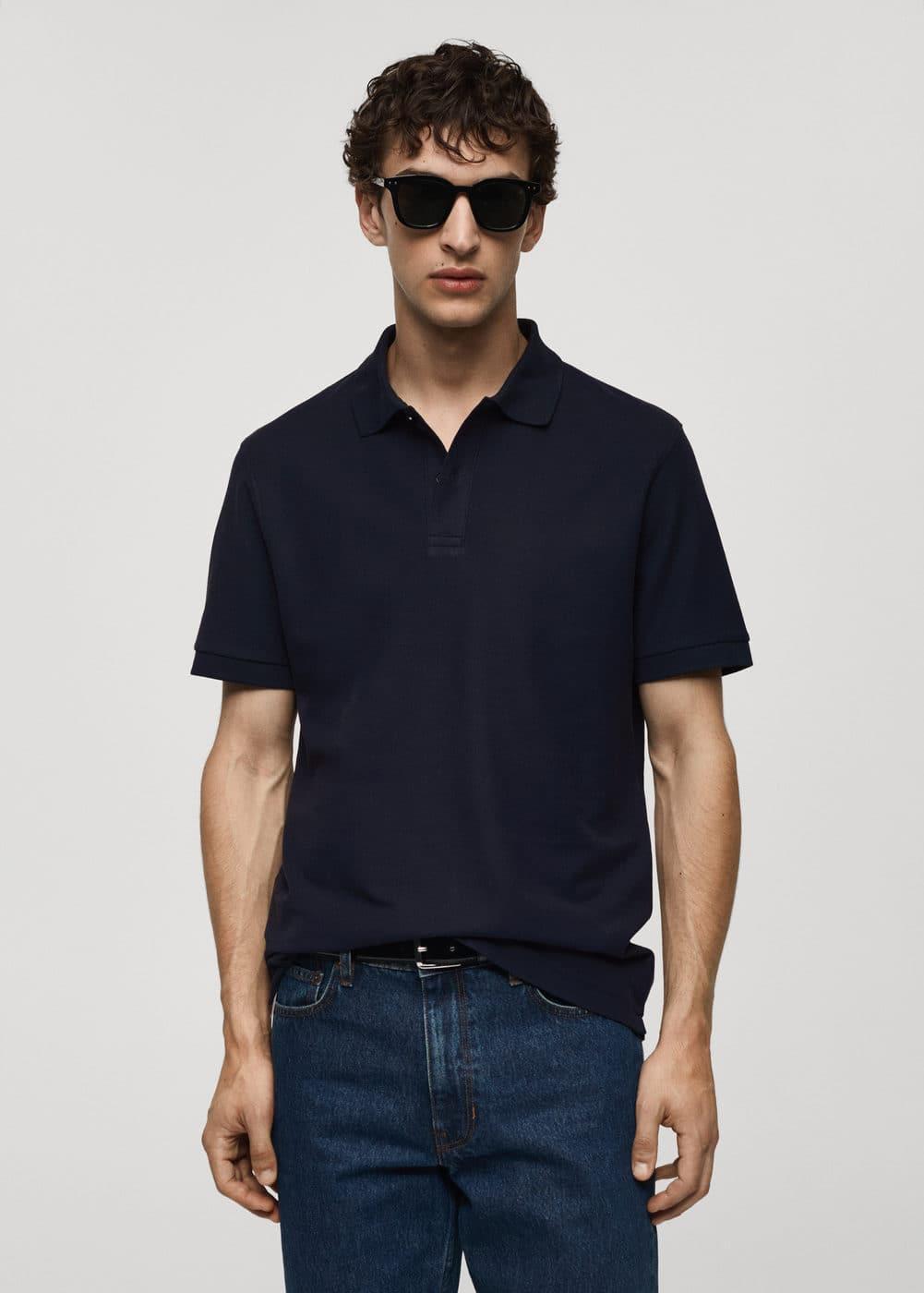 MANGO MAN - 100% cotton pique polo shirt dark navyMen Product Image