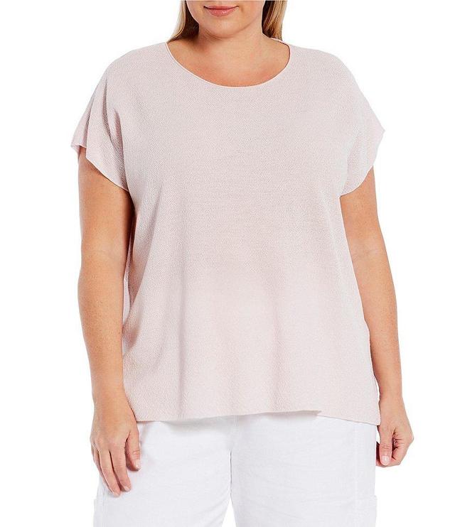 Eileen Fisher Plus Size Wool Crepe Knit Round Neck Cap Sleeve Top Product Image