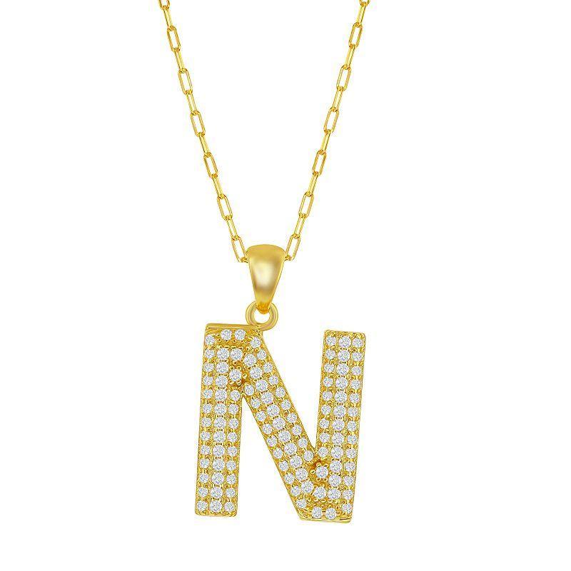 Sterling Silver Cubic Zirconia Block Initial Necklace, Womens White Product Image