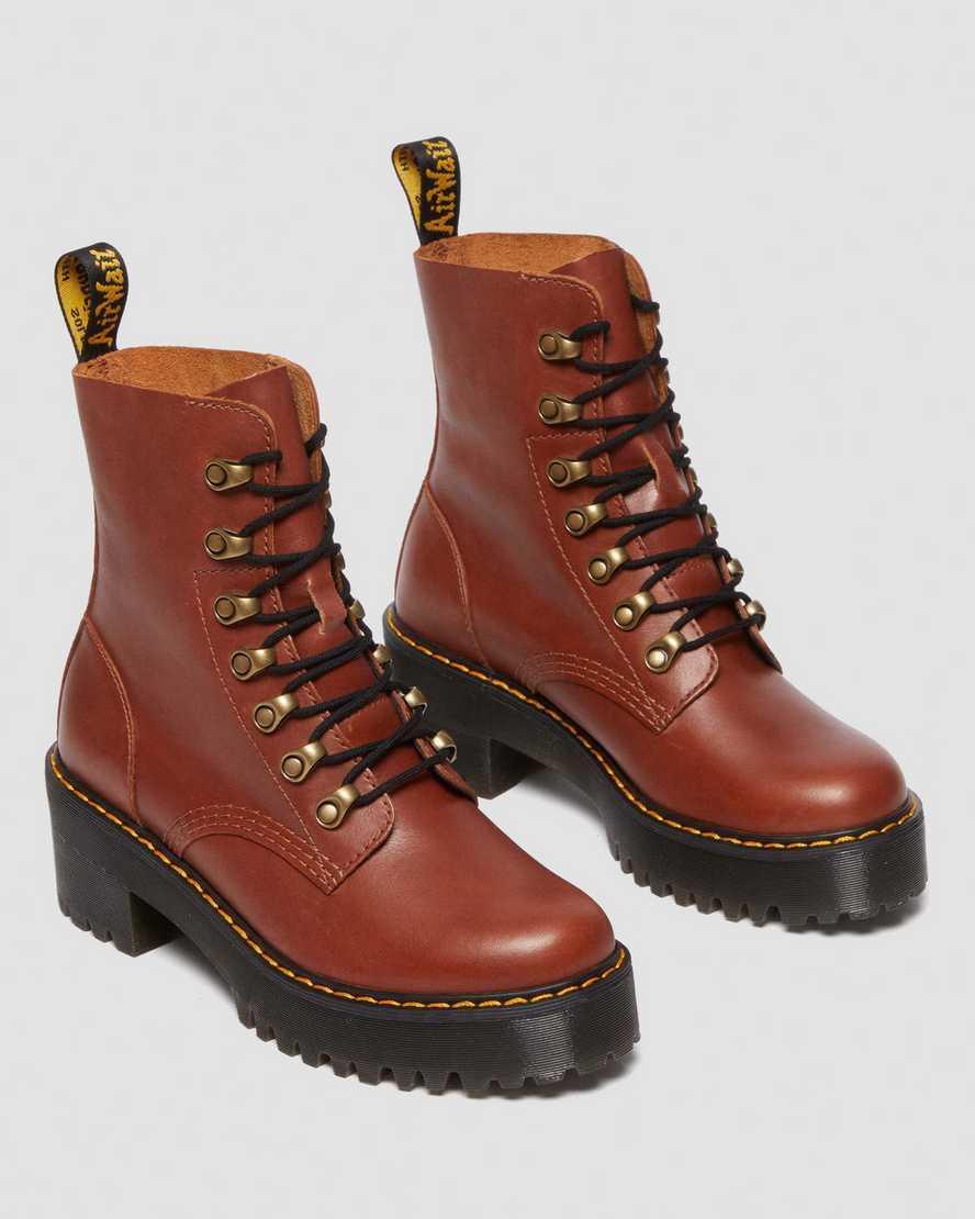 Dr. Martens Womens Leona Farrier Leather Platform Heel Combat Boots Product Image