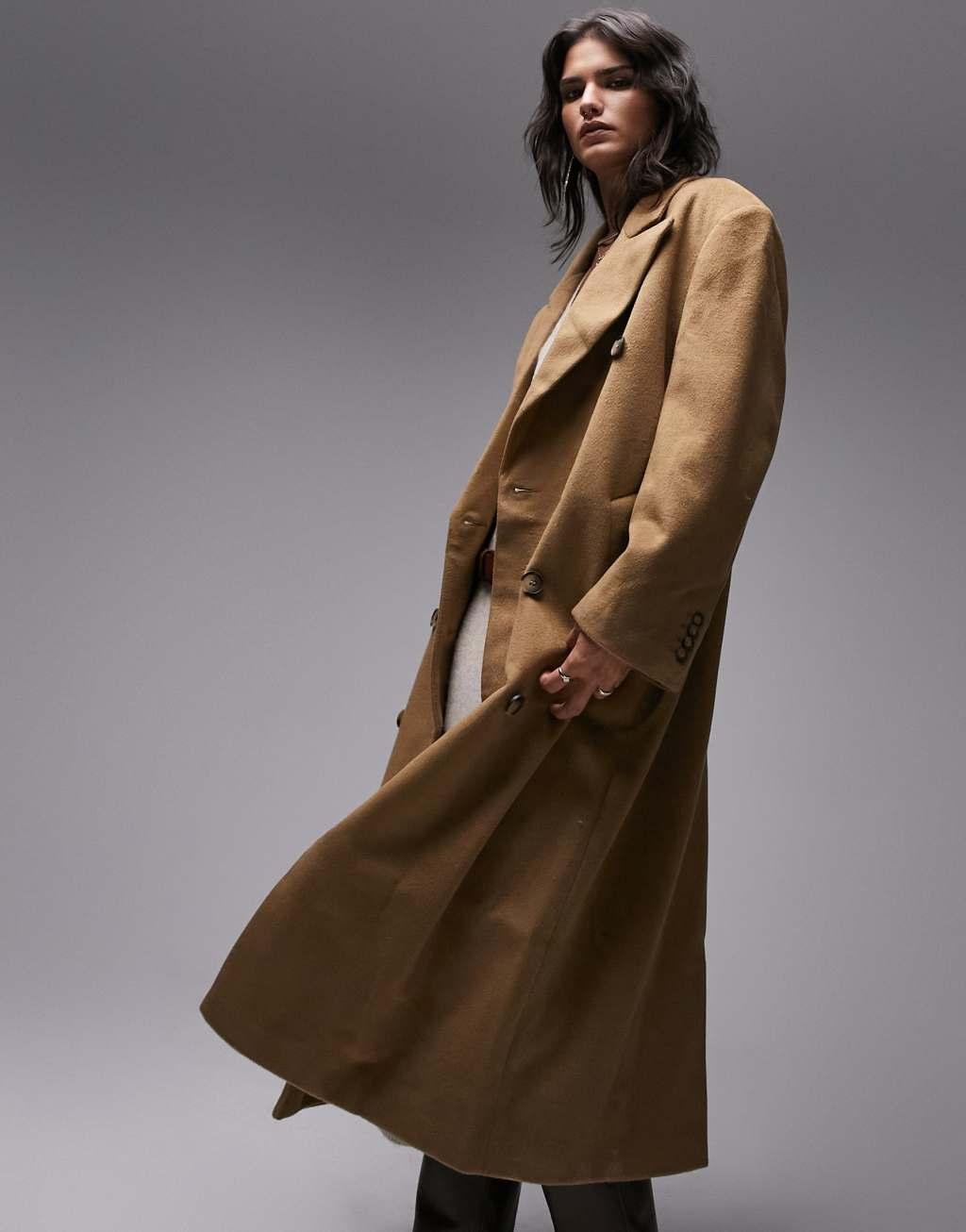 Topshop smart oversized longline coat in camel Product Image