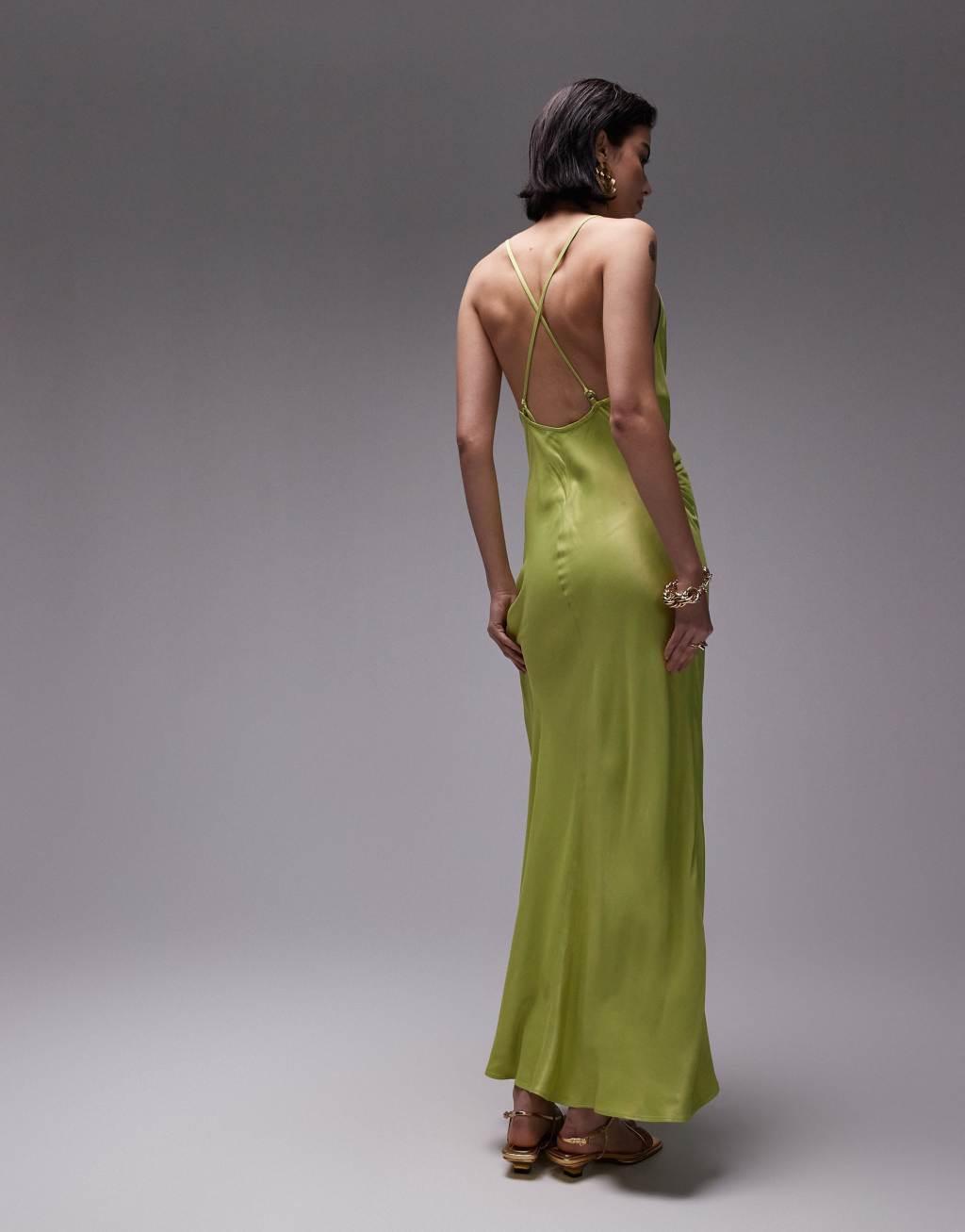 Topshop high cowl neck maxi dress in apple green Product Image