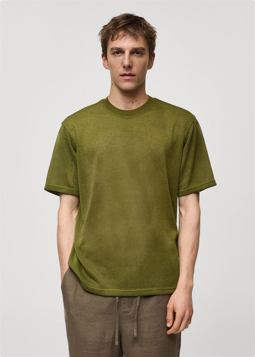 MANGO MAN - T-shirt with regular-fit structure greenMen Product Image