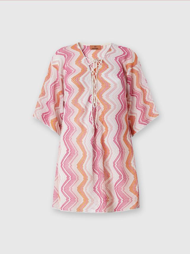 Short cover-up kaftan with braided lacing Product Image