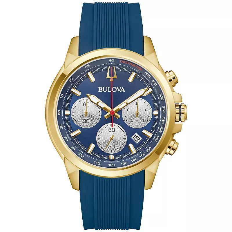 Bulova Mens Classic Gold Tone Stainless Steel Chronograph Watch - 97B208 Blue Product Image