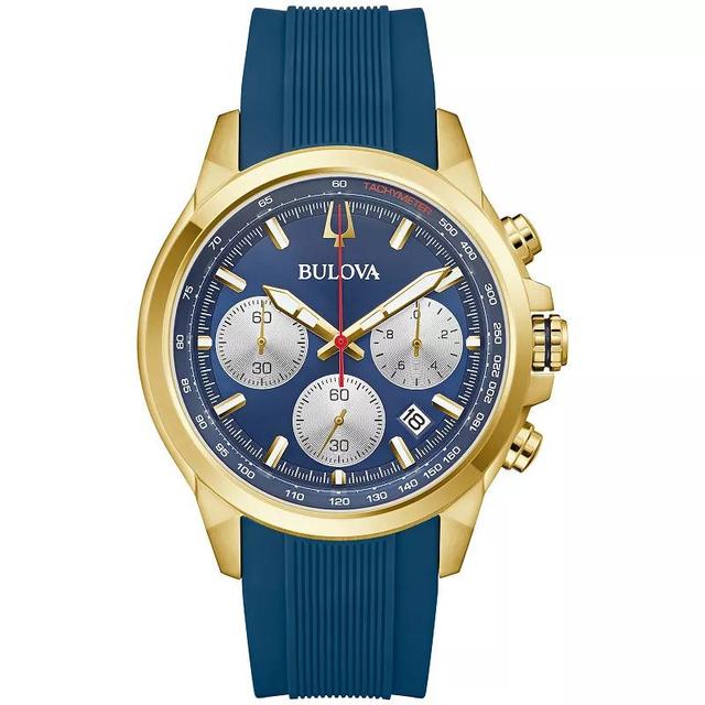 Bulova Mens Classic Gold Tone Stainless Steel Chronograph Watch - 97B208 Blue Product Image