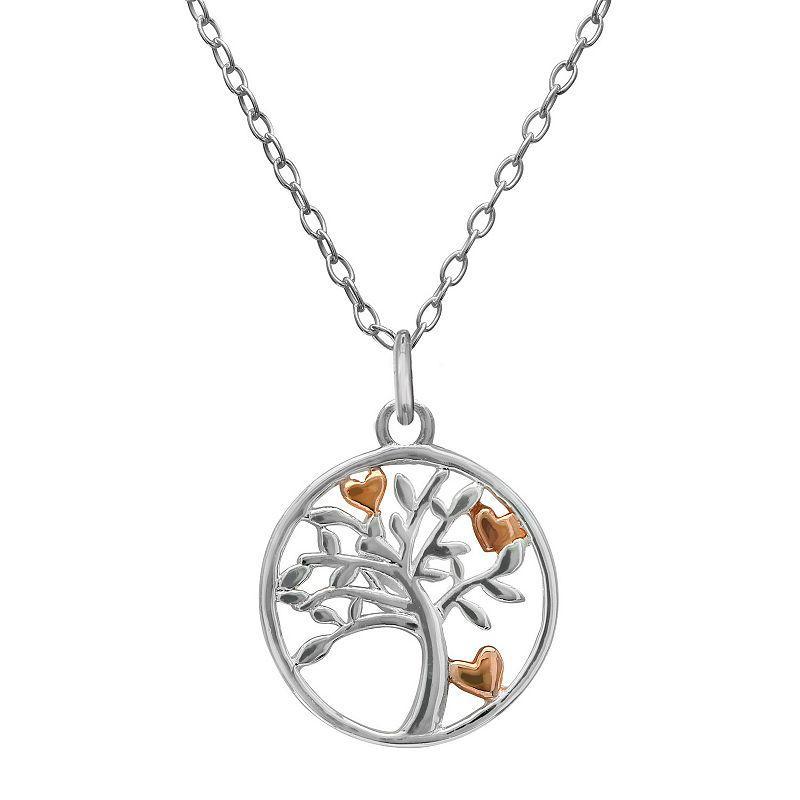 PRIMROSE 18k Rose Gold over Sterling Silver Two-Tone Heart Tree Pendant Necklace, Womens Two Tone Product Image