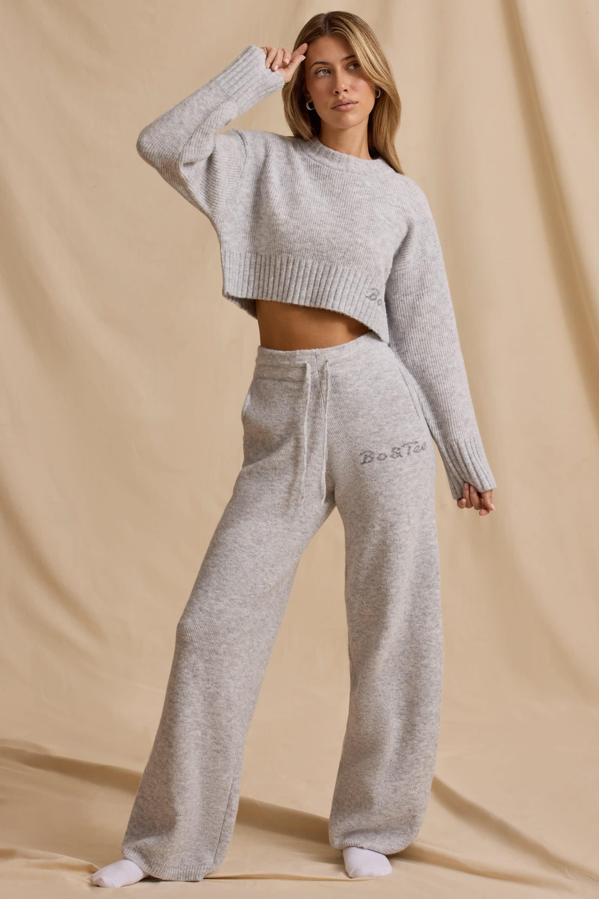 Mid-Rise Wide-Leg Joggers in Ice Marl Product Image