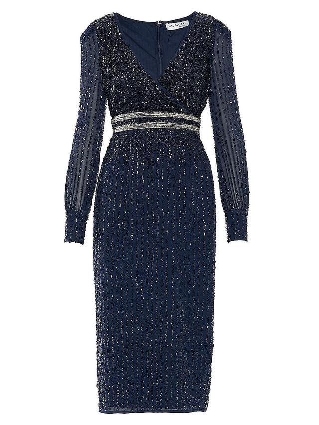 Womens Sequin V-Neck Bishop-Sleeve Dress Product Image