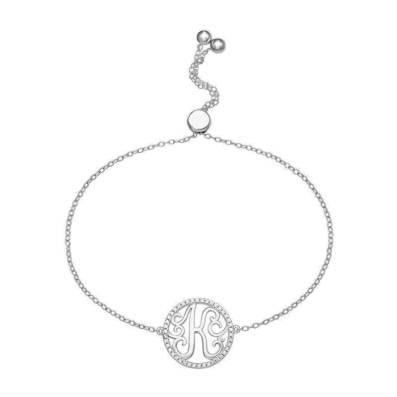 PRIMROSE Sterling Silver Cubic Zirconia Initial Cable Chain Bolo Bracelet, Womens Sterling Silver D Product Image