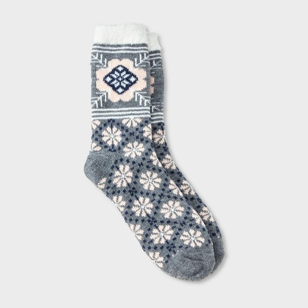 Womens Floral Geo Double Lined Cozy Crew Socks - Auden Charcoal Heather 4-10 Product Image