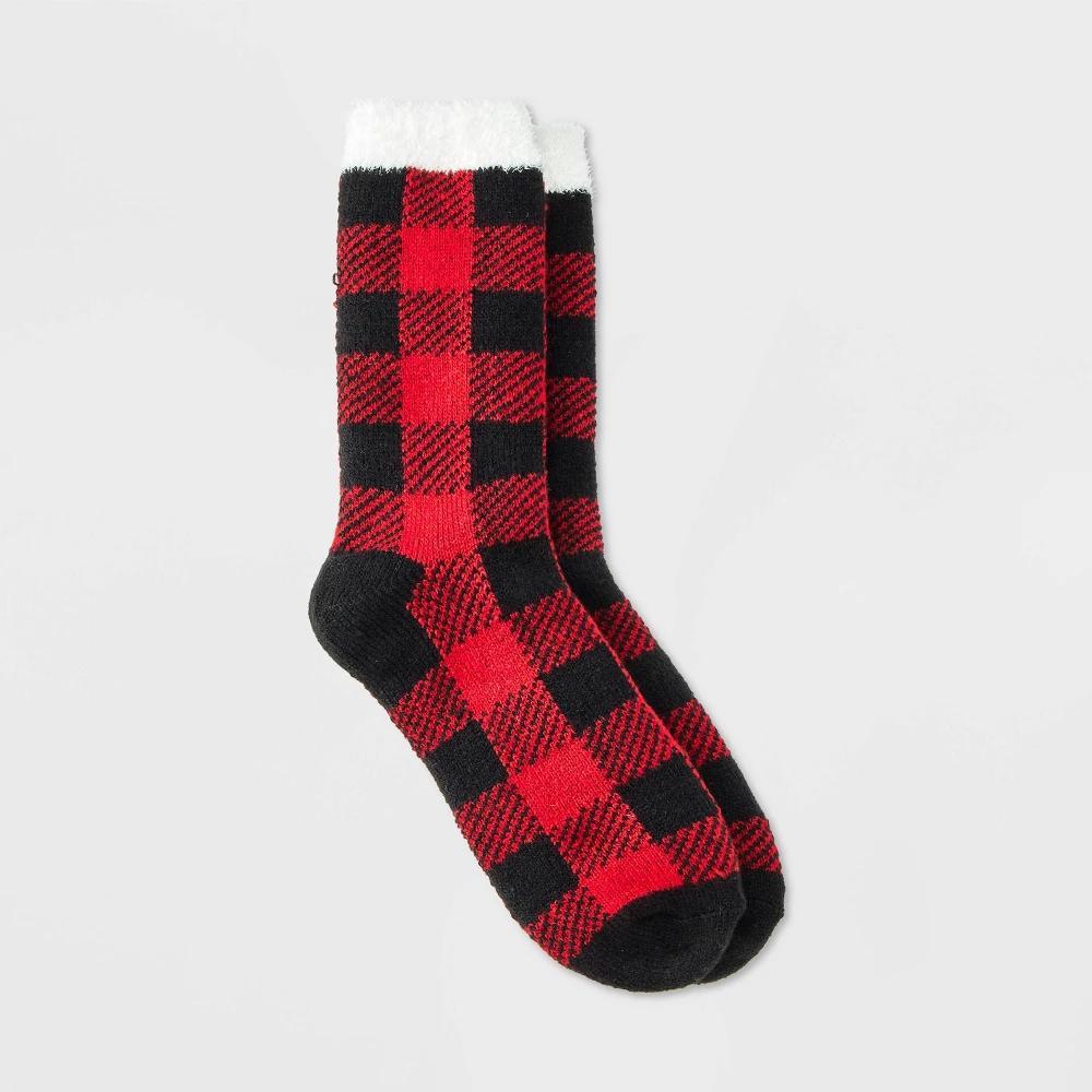 Womens Buffalo Plaid Double Lined Cozy Crew Socks - Auden Red/Black 4-10 Product Image