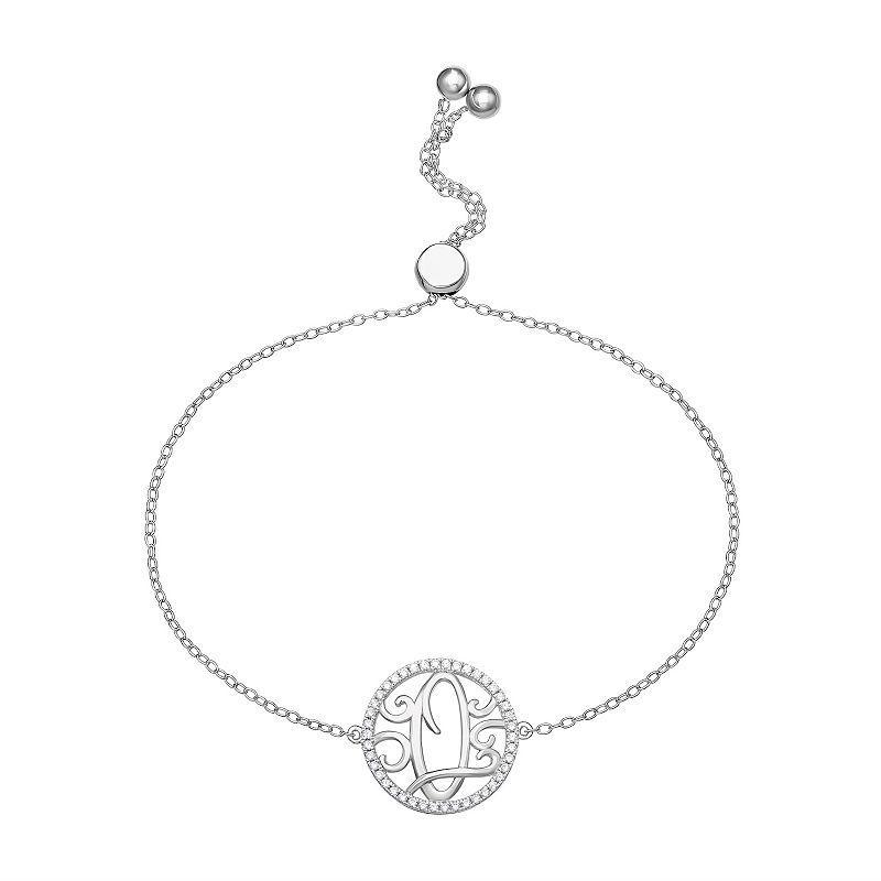 PRIMROSE Sterling Silver Cubic Zirconia Initial Cable Chain Bolo Bracelet, Womens Sterling Silver D Product Image