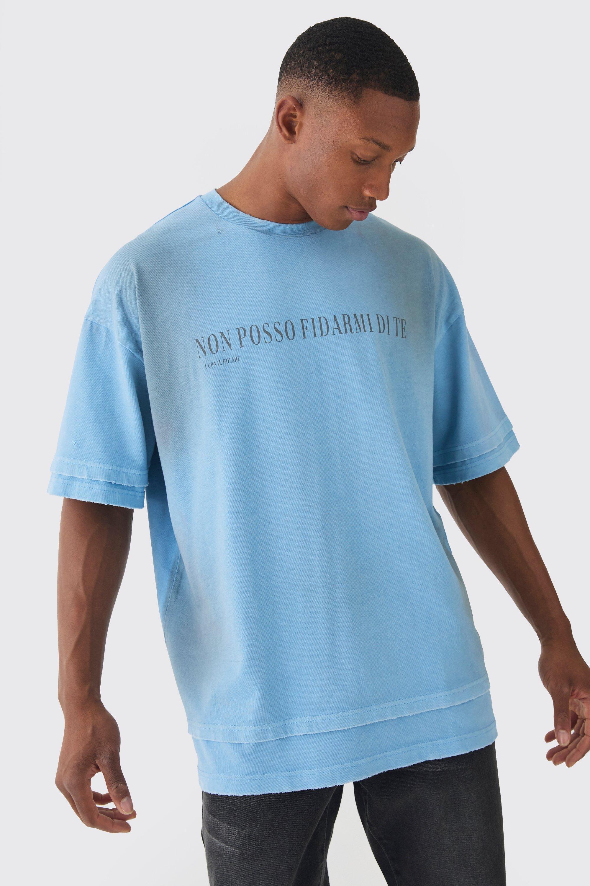 Premium Oversized Faux Layer Washed & Embroidered T-shirt | boohooMAN USA Product Image