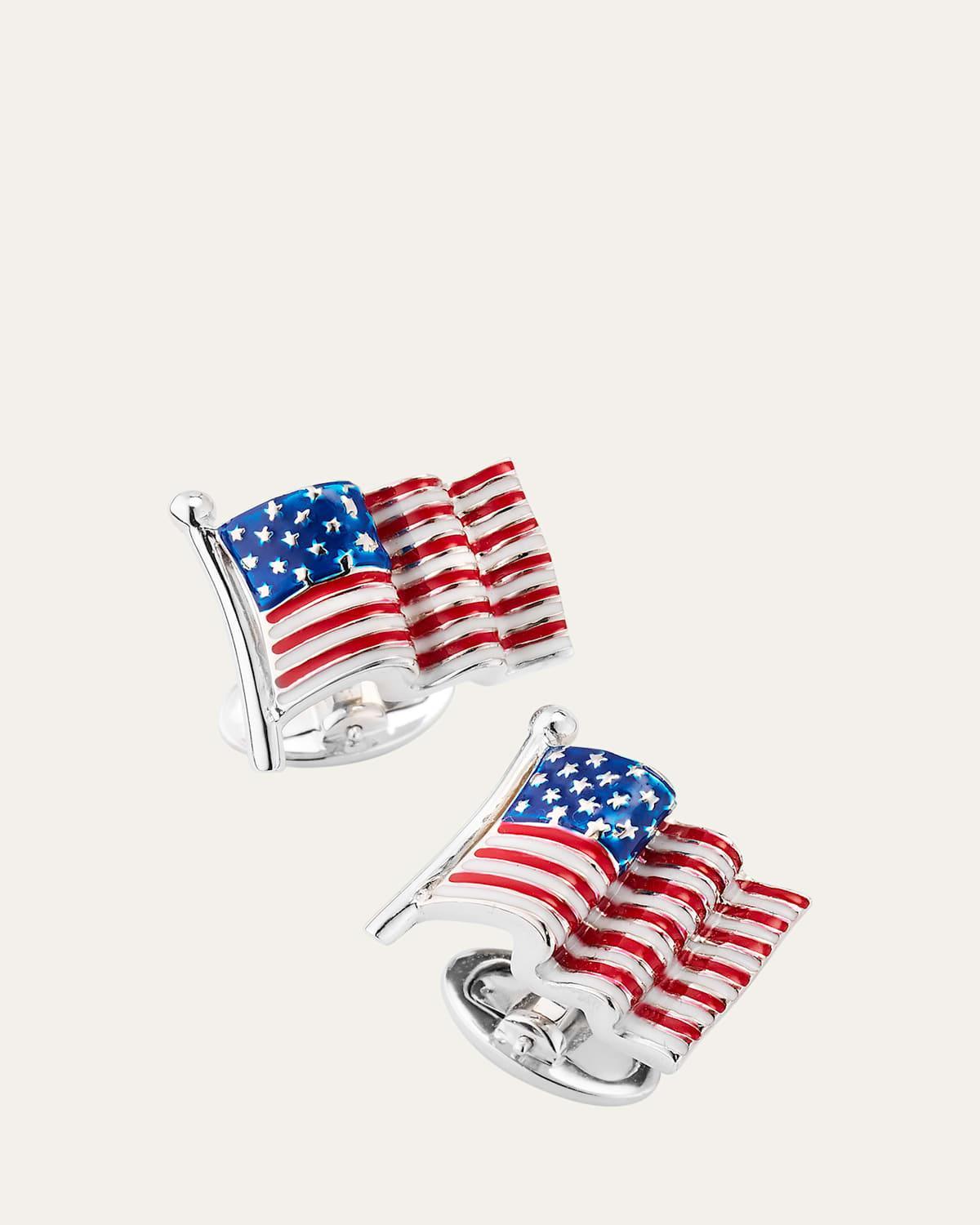 Mens Sterling Silver Enamel American Flag Cufflinks Product Image