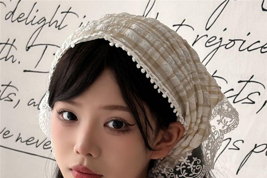 Plaid Lace Trim Headscarf Product Image