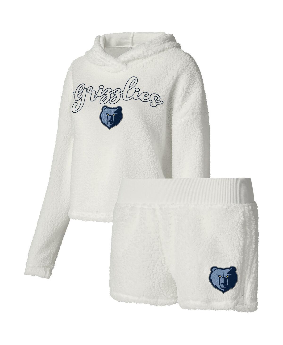 Womens College Concepts Cream Memphis Grizzlies Fluffy Long Sleeve Hoodie T-Shirt & Shorts Sleep Set Product Image