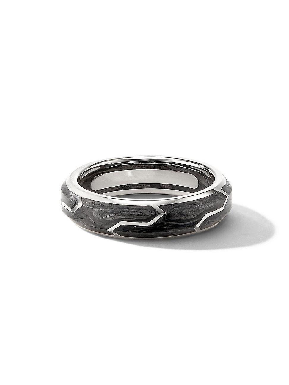 Mens Forged Carbon Band Ring in 18K White Gold, 6mm Product Image