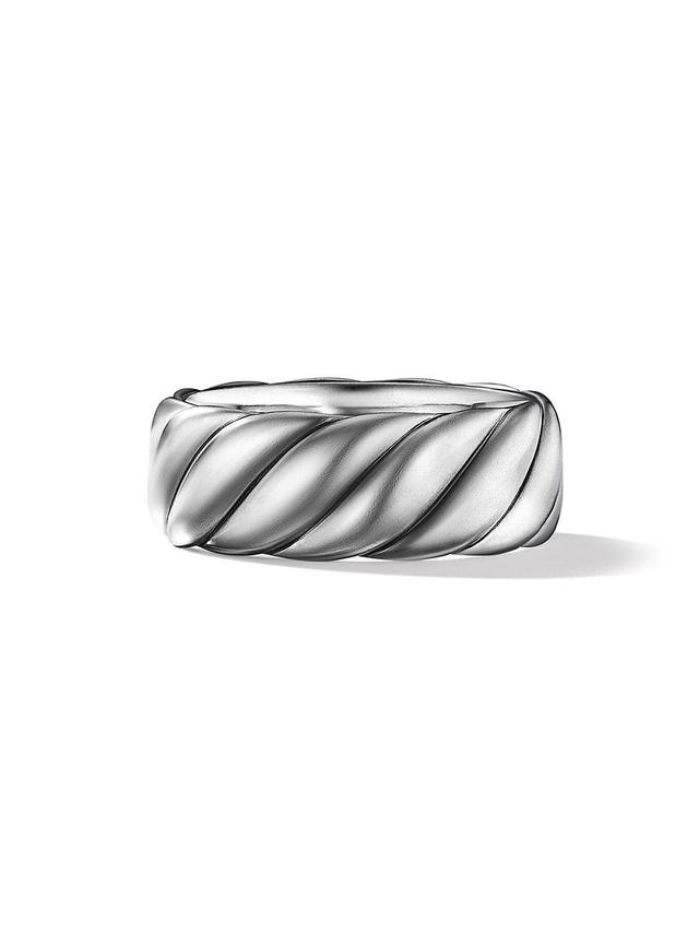 Mens Sculpted Cable Contour Band Ring in Sterling Silver Product Image