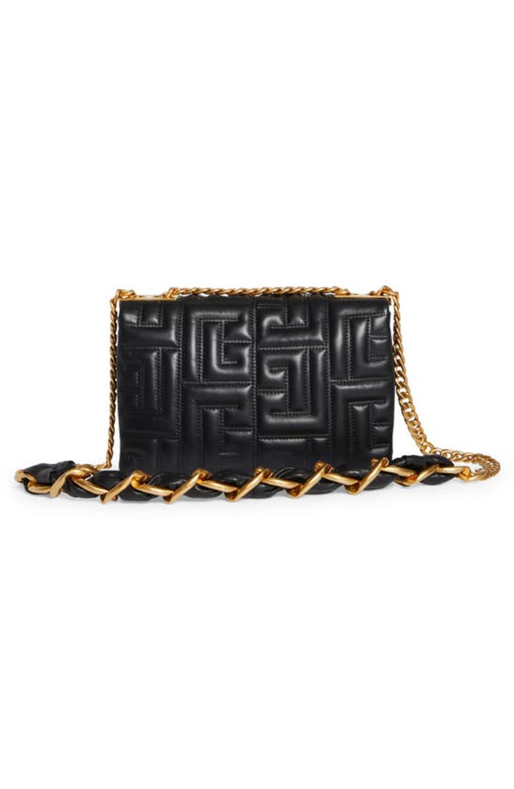 BALMAIN 1945 Small Monogram-embossed Shoulder Bag In Black Product Image